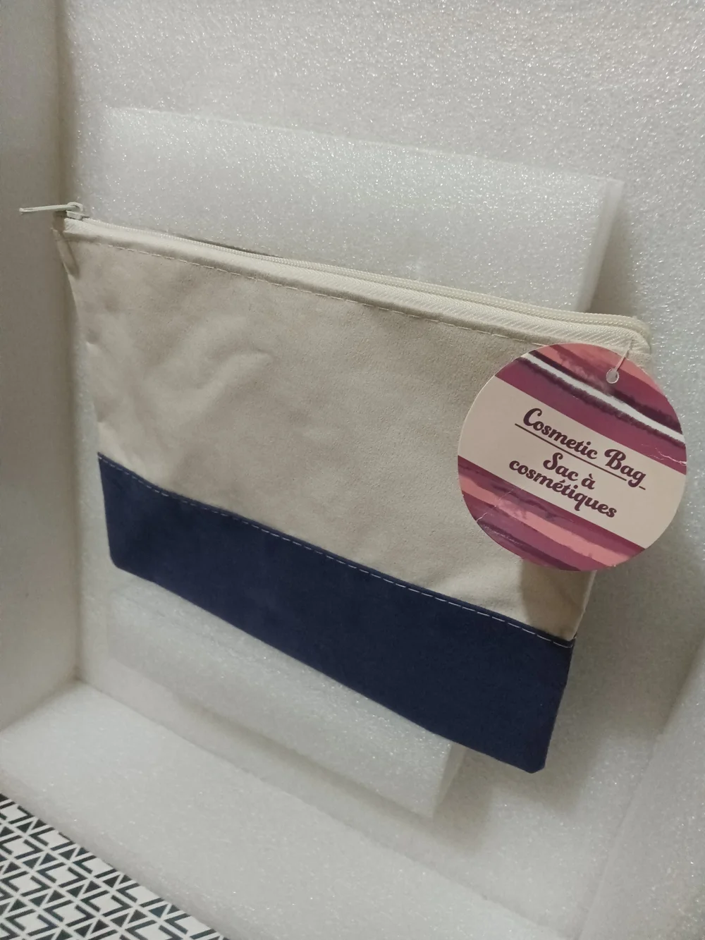 Cosmetic Bag Canvas Pouch in Cream and Navy